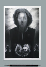 Load image into Gallery viewer, A portrait of Margaret Thatcher presenting Boris Johnson.