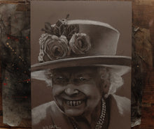 Load image into Gallery viewer, Roses. Portrait of Queen Elizabeth II. Conté crayon on Paper
