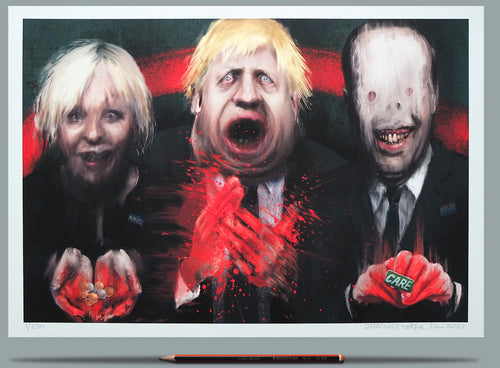 The portraits of Nadine Dorries, Boris Johnson and Matt Hancock.