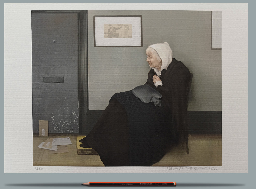 Wefail's Mother (after Whistler's Mother) - Print. Painting by Wefail