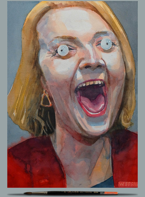 Portrait of Liz Truss. Watercolour Wefail