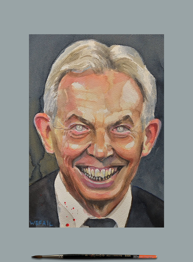 Portrait of Tony Blair. Wefail Watercolour
