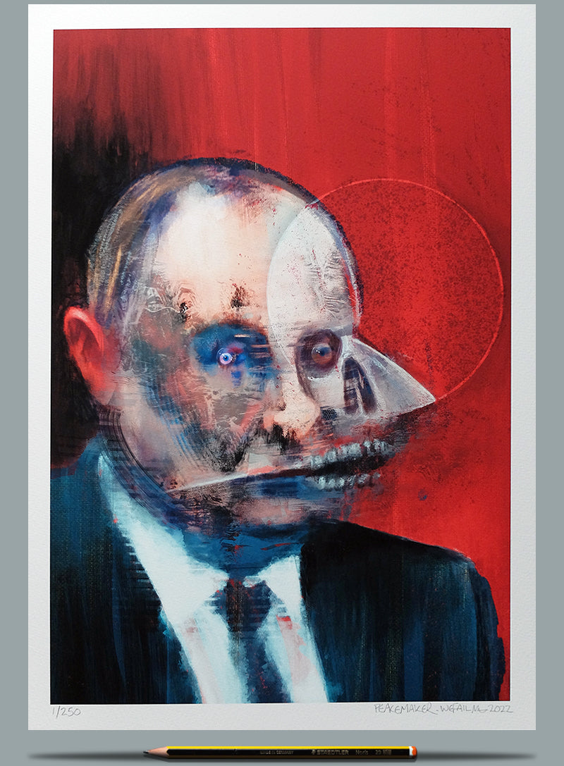 Portrait painting of Vladimir Putin.