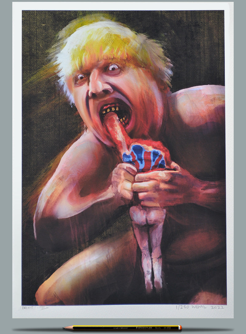 Portrait of Boris Johnson devouring the country.